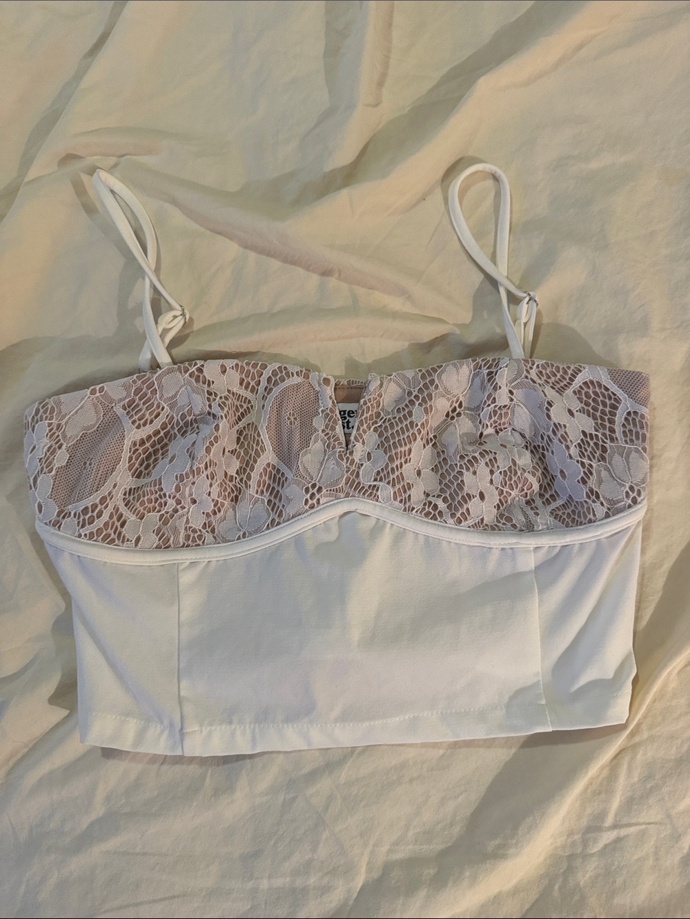 Tiger Mist White Lace-Trim Bustier Top